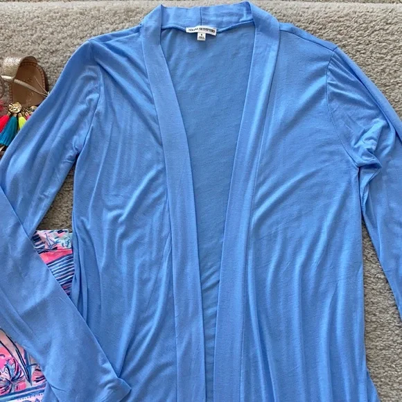 Powder Blue Open Drape Front Cardigan - Picture 2 of 5